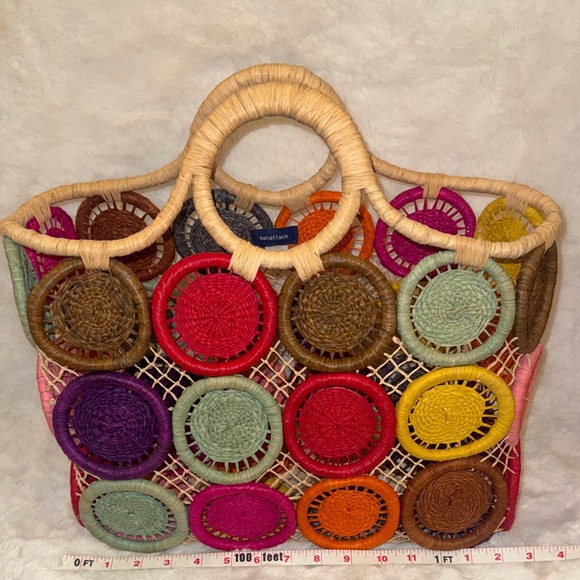 Hat attack Colorful Woven Tote Bag raffia bag. - Picture 9 of 16
